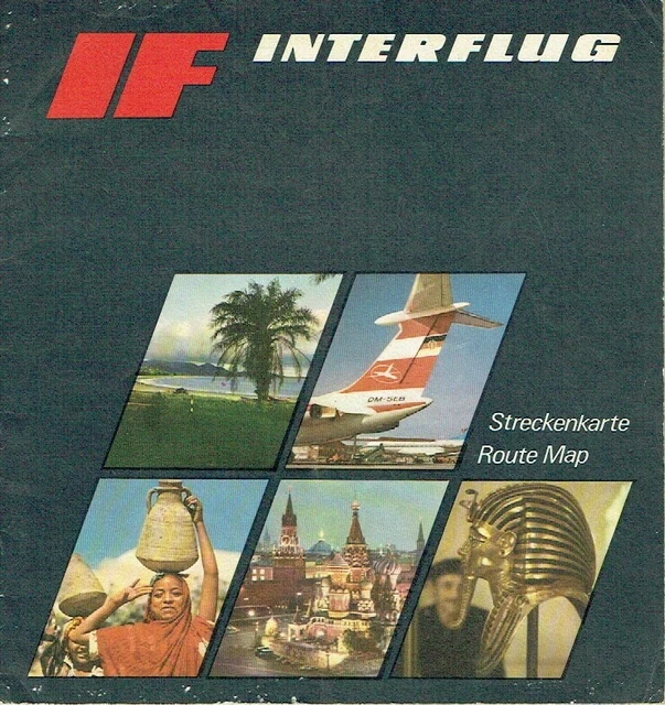 INTERFLUG DER DDR Luftfahrt Flugstrecken Streckenkarte Route Map 1975 ...