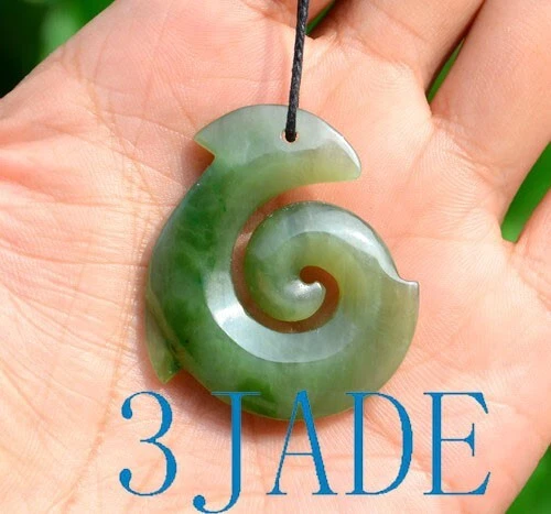 Natural Green Nephrite Jade Manaia Koru Pendant New Zealand Maori Design Jewelry