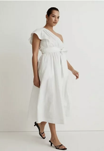 Madewell Ruffled One-Shoulder Midi Dress White Size 10 NWT