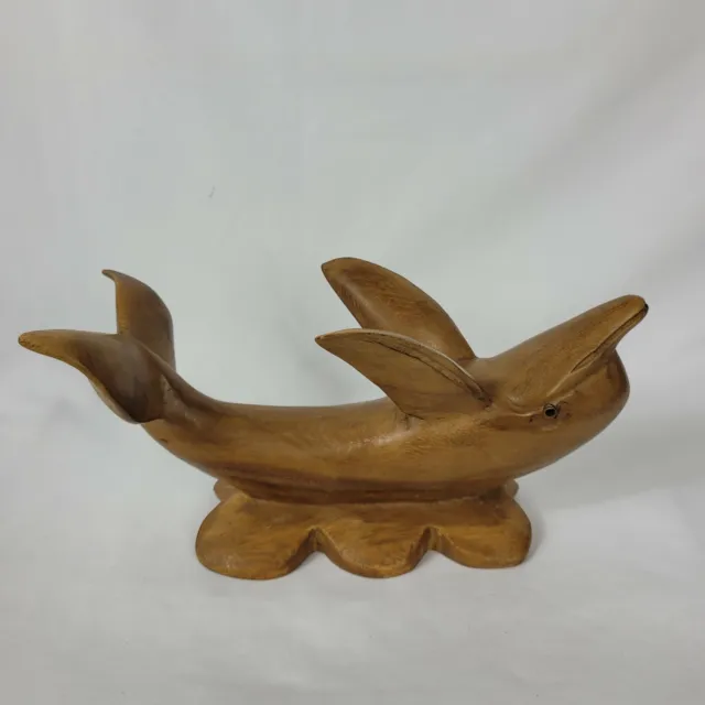 Wooden Hand Carved Dolphin Statue Sculpture Home Decor Wood Figurine 12" Long