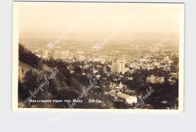 RPPC Real Photo Postcard CA California Hollywood From The Hills Birds Eye View