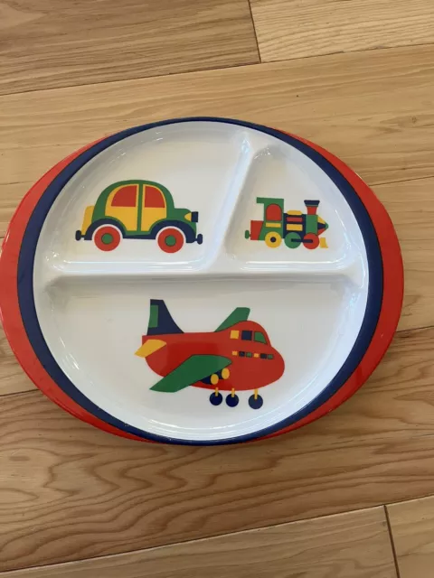 Vintage Melamine Childs Plate Divided Dish Train Plane Car Some Marks See Photos