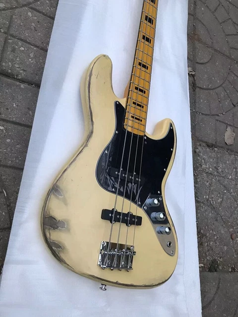 4 String Relic Electric Bass Guitar Black Pickguard Maple Neck Chrome Hardware