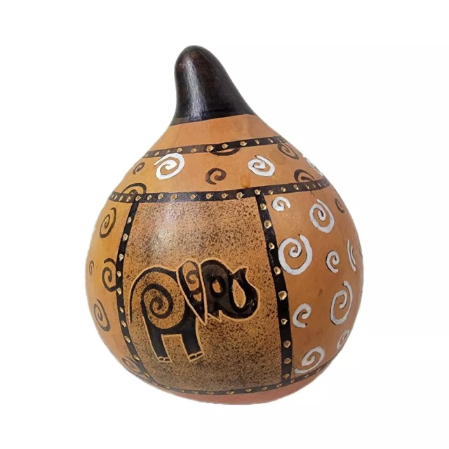 Decorative African Hand Made Carved Gourd Vase Kenyan Animal Engraved  Elephant