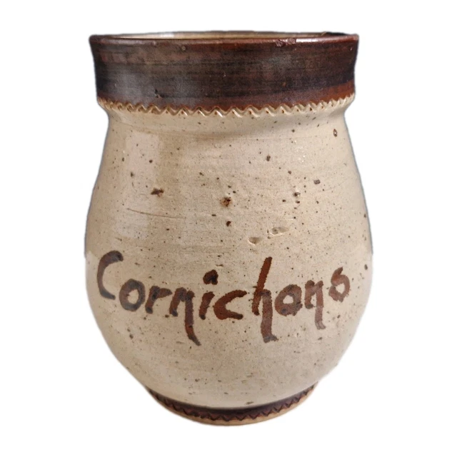 Pot à Cornichons Ancien En Céramique - 11 Cm De Diamètre, 12 Cm De Haut, Occasion