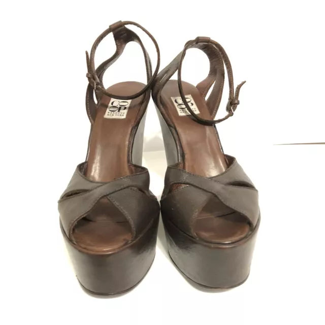 CO OP Barneys New York Womens Ankle Strap Peep Toe Platform Wedges Brown Size 39