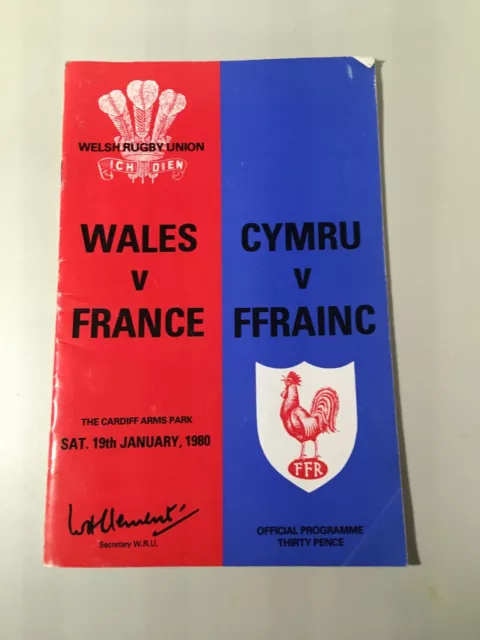 Welsh Rugby Union Programme - Wales v France 19 Jan 1980