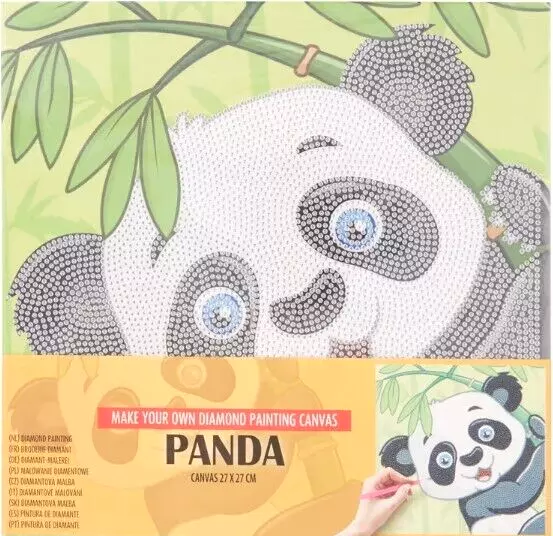 Diamond Painting Set auf Leinwand mit Holzrahmen 27x27cm Panda Canvas für Kinder