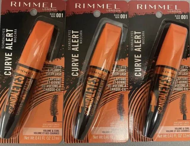 Lot of 3 Rimmel Scandaleyes Curve Alert  Mascara #001 BLACK