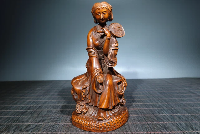 Chinese Natural Boxwood Hand-carved Exquisite Beauty Statues AC1004