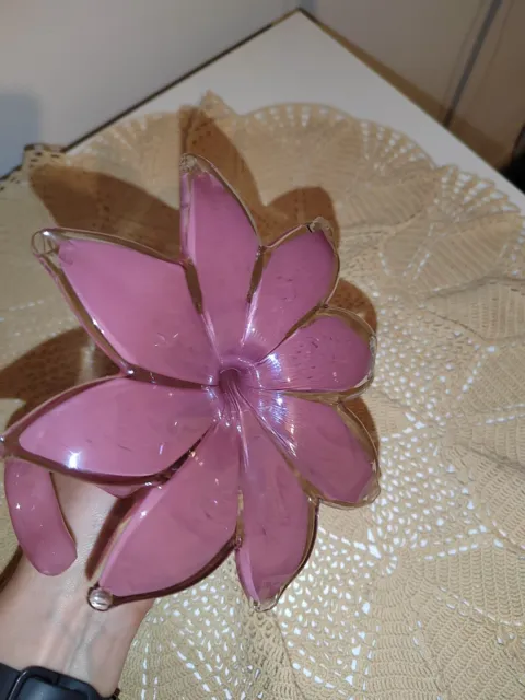 Murano Hand Blown Murano Glass light Purple/pink Spiral Flower, Made in Italy