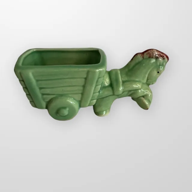 Vintage Pottery Planter Donkey Rosedale Ware Cart Mini Planter MCM Australia Art