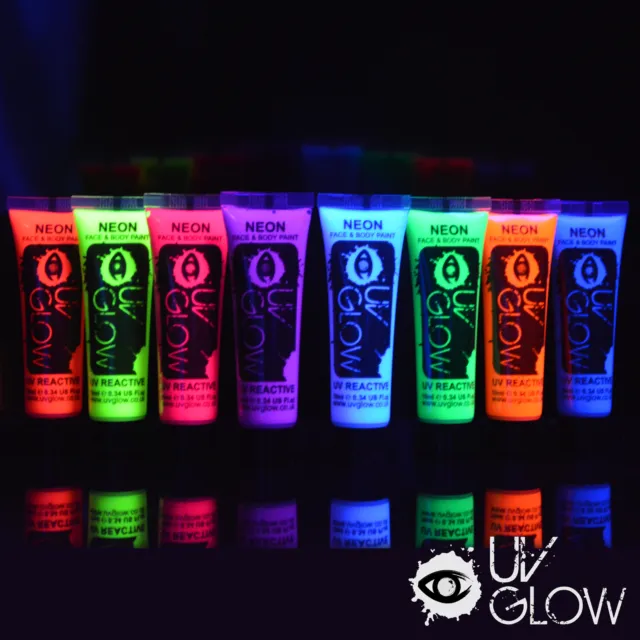 UV Glow Neon Face Paint Body Paint 10ml - Set of 8 - Fluorescent Festival Makeup