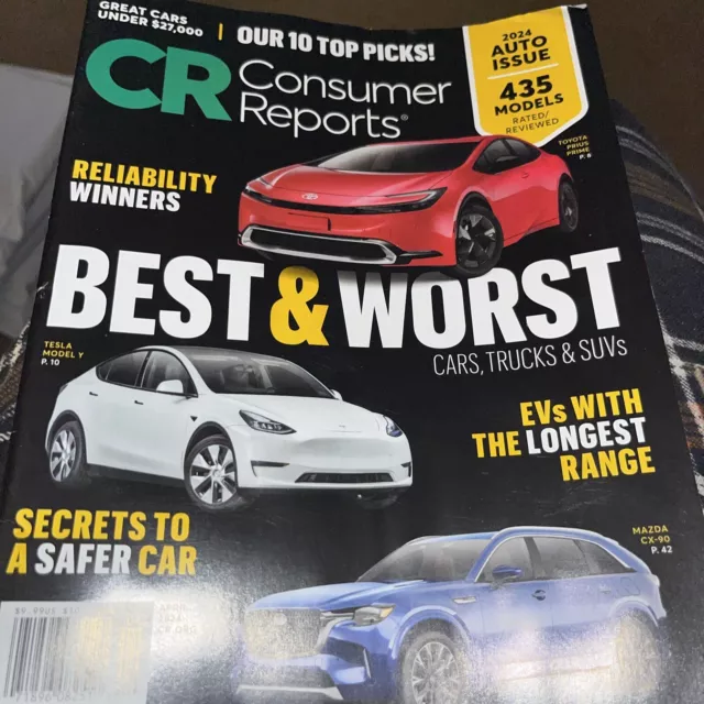 Consumer Reports magazine,Best & Worst April 2024  AUTO ISSUE . 435 Models T-102