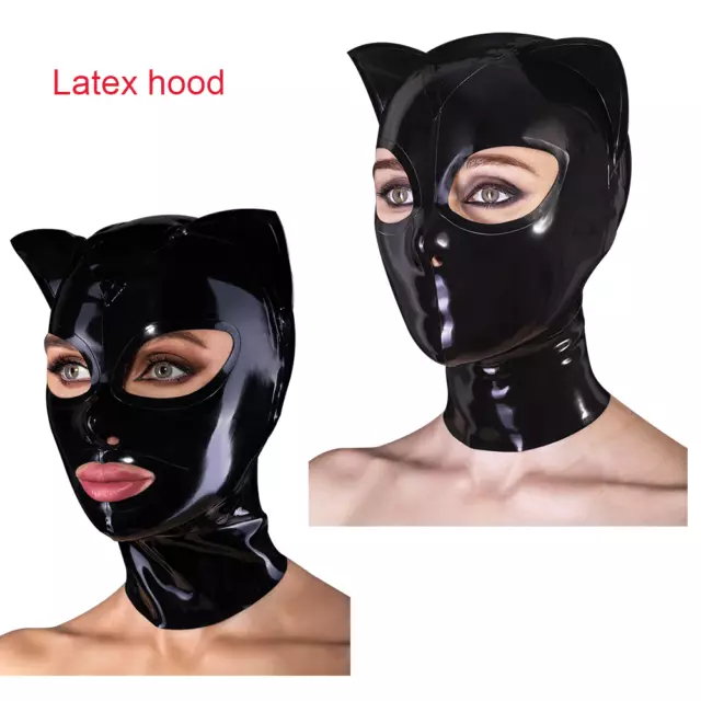 Latex Gummi Hood Cat Ears Rubber Mask Catsuit Cosplay Party Clubwear Fetish UK