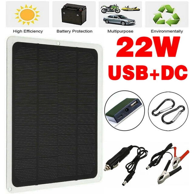 22W Solar Panel 12V Trickle Charger Battery Charger Kit Maintainer Boat Car US