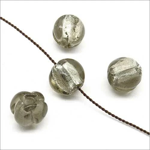 Lot de 10 Perles Rondes en Verre Lampwork Feuille d’Argent 10mm Gris