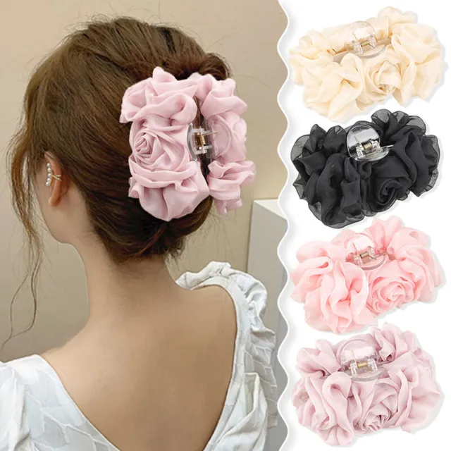 Chiffon Flower Large Hair Clip Bowknot Ponytail Barrettes Hair Accessories 3D ⟡