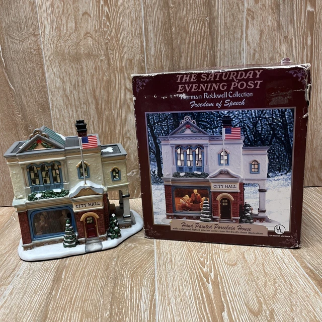 NORMAN ROCKWELL CHRISTMAS Village City Hall, Freedom Of Speech, With