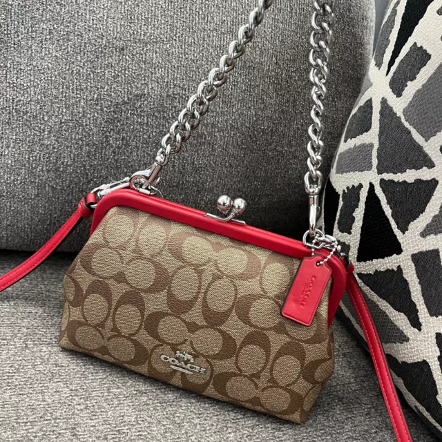 NWT Coach CH512 Nora Kisslock Crossbody Signature Canvas/Leather -  Electric Red