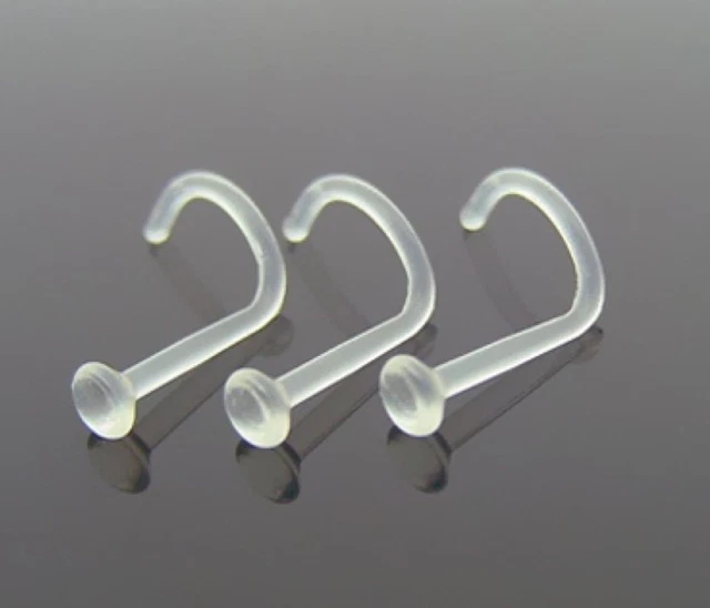 3 pc lot 20g (0.8MM) BIOPLAST NOSE RETAINER STUDS RINGS SPIRALS STUD