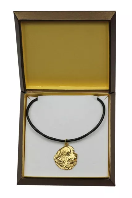 Newfoundland  - gold plated necklace with dog, in box, Art Dog USA
