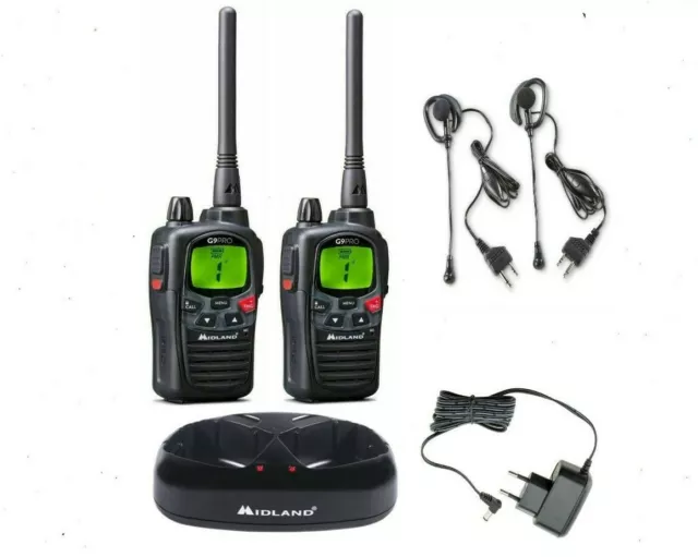 Pareja De Walkie Midland G9 Pro + Cargador Doble + Auriculares Vox 30 Km Alcance