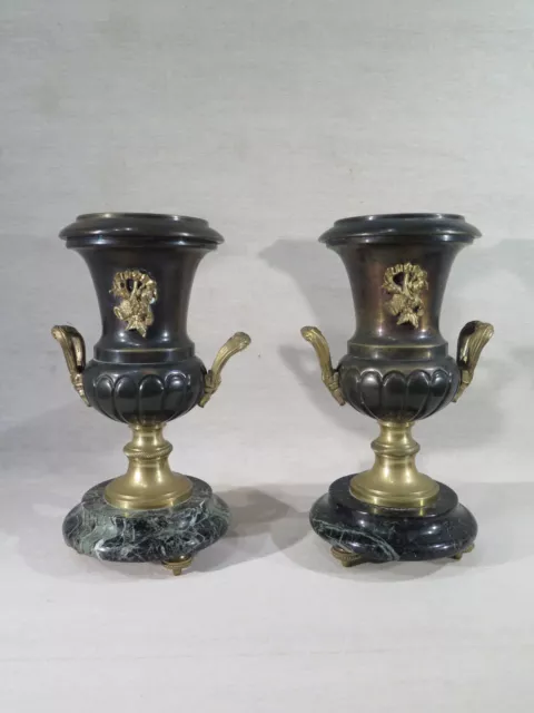 Ancienne Paire De Cassolettes Vase Medicis En Laiton Bronze Et Marbre Napoleon 3