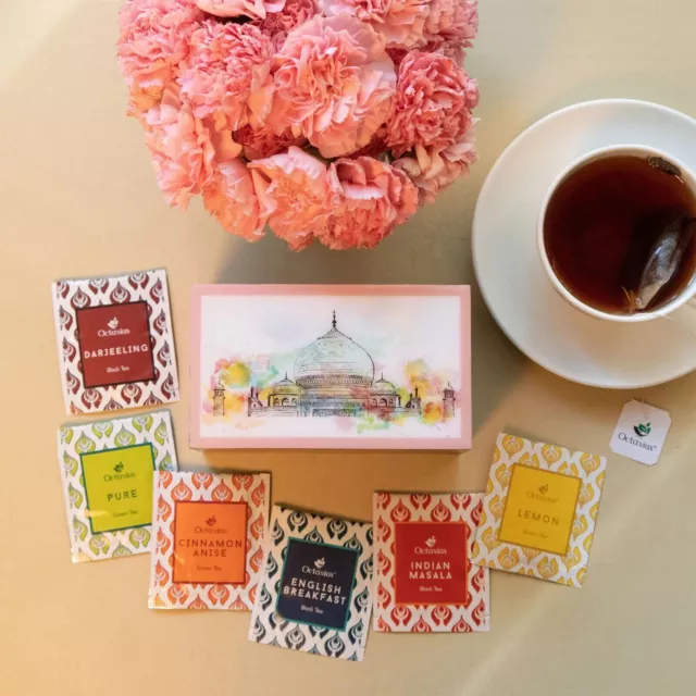 Discover Exquisite Tea: Assortment of Fine Teas - 30 TBs in Taj Print Wooden Box