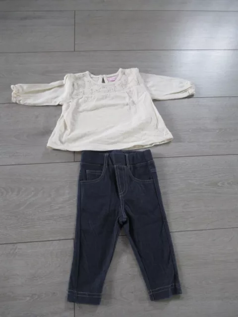 bébé été fille tee-shirt blanc cassé Gémo + legging Taille 6 mois