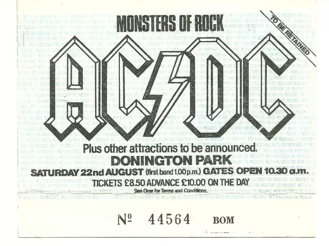 Rare / Ticket De Concert - Ac/Dc Ac / Dc Live A Donington Park ( Uk ) Aout 1981