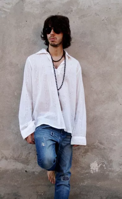 CAMICIA UOMO ESTIVA Tunica Blusa Pizzo HOT BUTTERED Boho Man Tunic