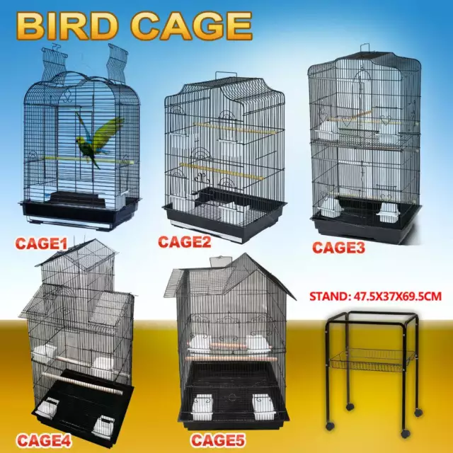 Pet Bird Cage Parrot Aviary Canary Budgie Finch Perch Black Portable w/ Perches