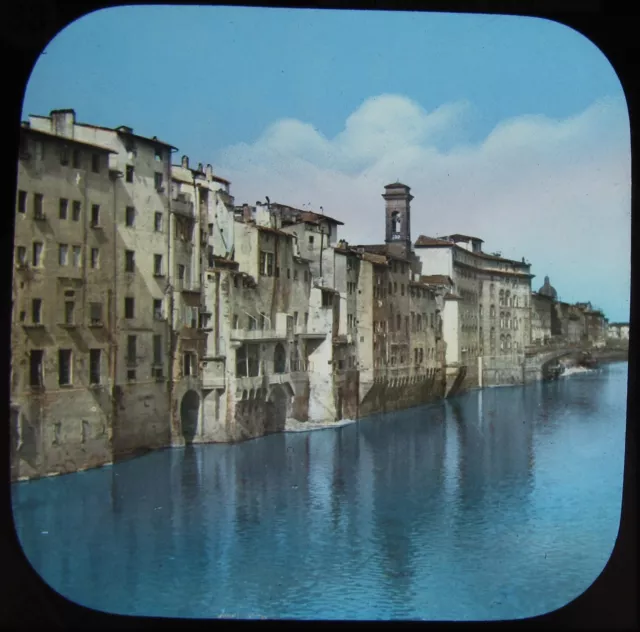 Glass Magic Lantern Slide FLORENCE HOUSES ON THE ARNO C1890 PHOTO ITALY TUSCANY