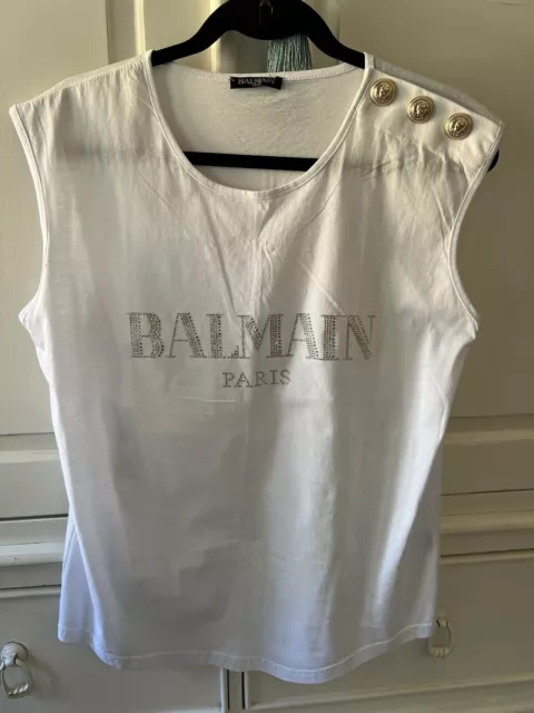 BALMAIN Paris White Sleeveless Top, Size S