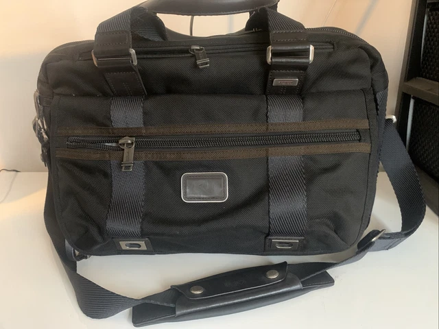 Tumi Alpha Bravo Yuma Thick briefcase Many Pockets Expanding Tag Strap Brown