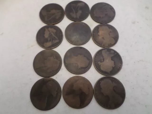 UK / GB - 12 differently dated - Victorian - 1d (one penny) coins   #2