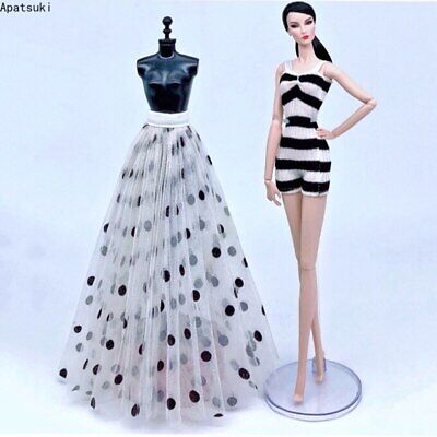 2pcs/set Zebra Swimsuit For 11.5" Doll Clothes Polka Long Skirt Dress Gown 1/6
