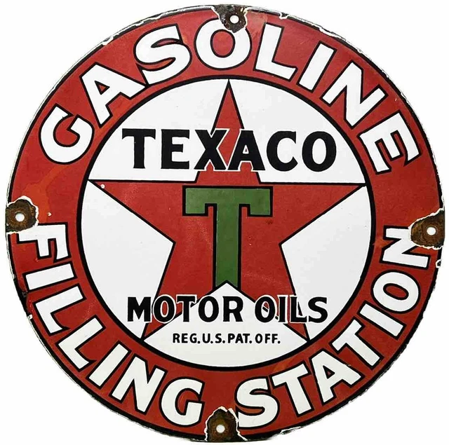 VINTAGE TEXACO MOTOR Oil Porcelain Sign Texas Gasoline Gas Station Pump ...