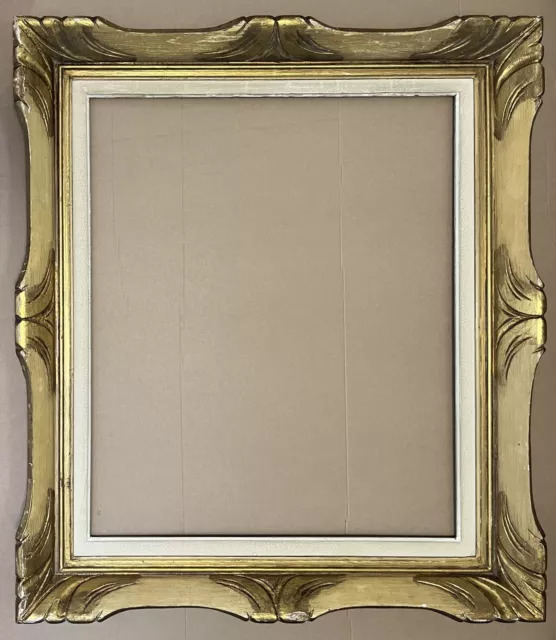Grand Cadre Ancien 1940-1950 Bois Sculpté Jaune Doré Type 15F 65 x 54 cm
