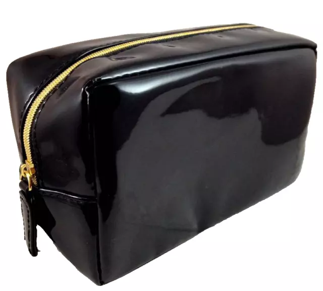 YSL Yves Saint Laurent Black Leather Patent Look Travel/ Makeup/ Cosmetic Bag