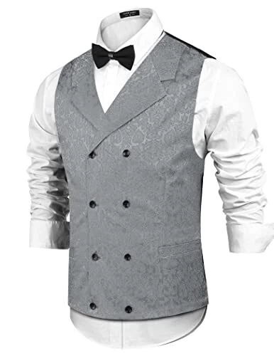 COOFANDY Mens Victorian Vest Steampunk Double Breasted Suit Vest Slim Fit Bro...