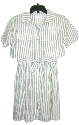 Zara Dress Striped Belted Button up Mini Dress Size S 13-14