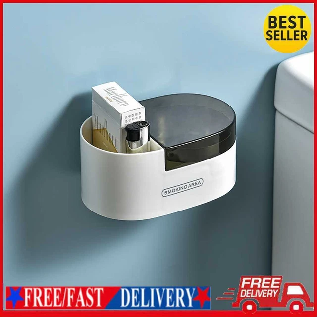 Cenicero montado en pared de acero inoxidable con cubierta bandeja de cenizas para oficina en casa (negro)