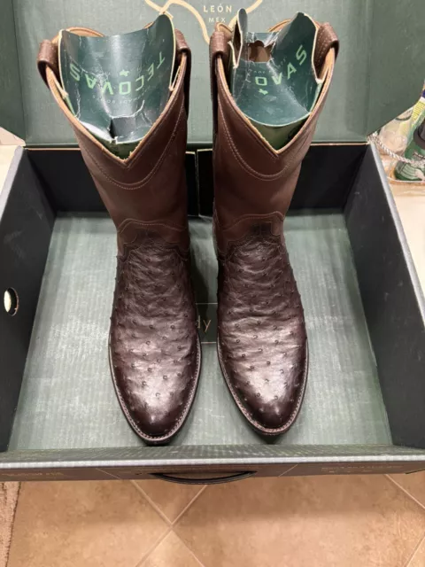 Tecovas The Duke Full Quill Ostrich Chocolate Brown Roper Boots 12D