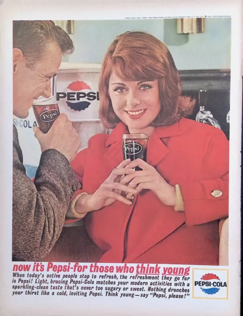 Print Ad 1960's Pepsi-Cola Pretty Girl Red Coat Great Eyes Pepsi Please