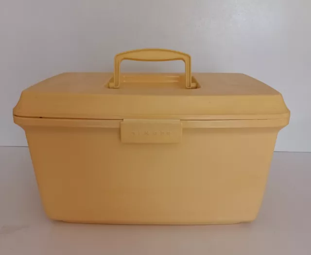 Vintage Singer Sewing Box Case with Insert & Antique Pin Tin Cream Yellow Retro