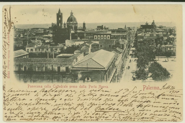 Palermo -Panorama Colla Cattedrale Dalla Porta Nuova 1900 Cartolina D'epoca