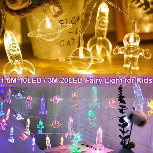 LED String Lights Spaceman Rocket Planet Baby Kids Room Bedroom Decor Party Home