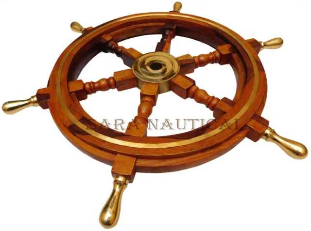 Boat Ships Captains Brass Ship Wheel Wooden Steering Wheel Christmas Gift 24"